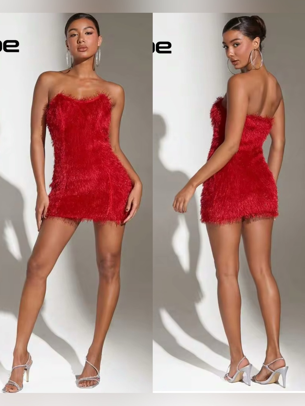 SHEIN BAE Fuzzy Strapless Dress size XS